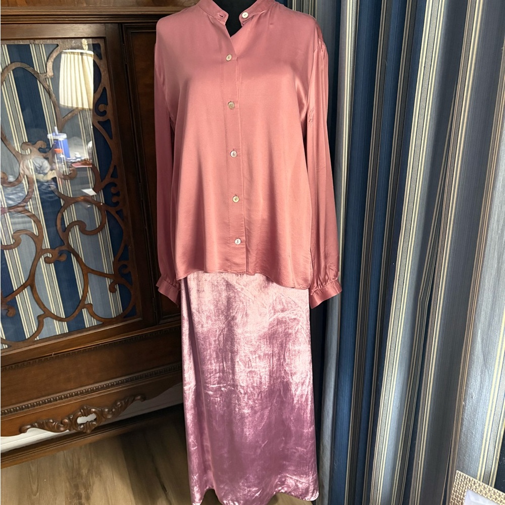 Vince Rose Pink Blouse and Skirt Set